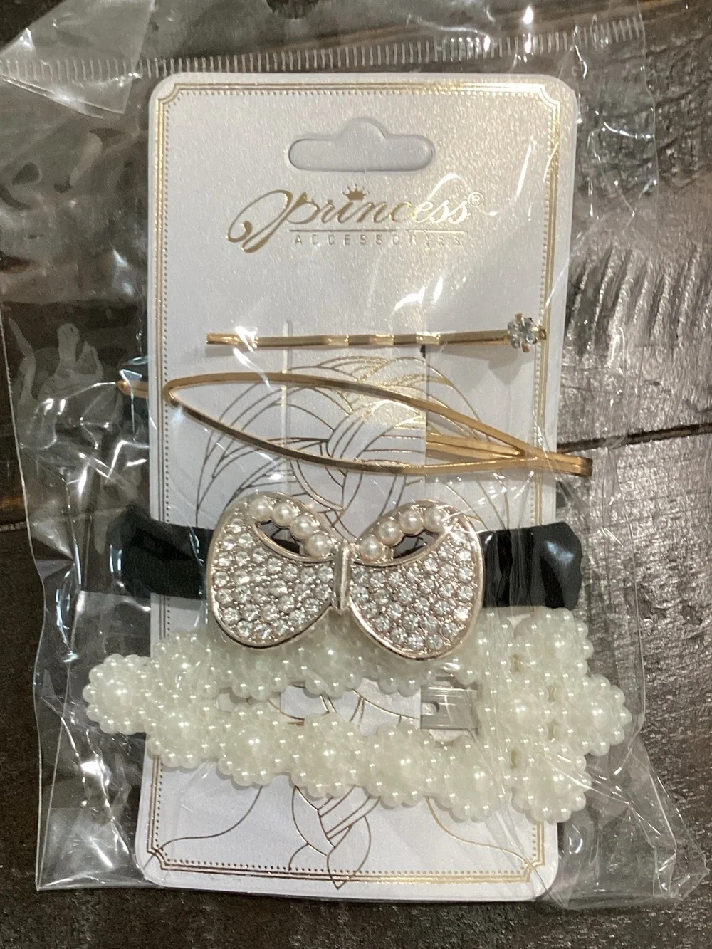 Princess Accessories Pearl & Rhinestone Hair Clip‎ Set - White